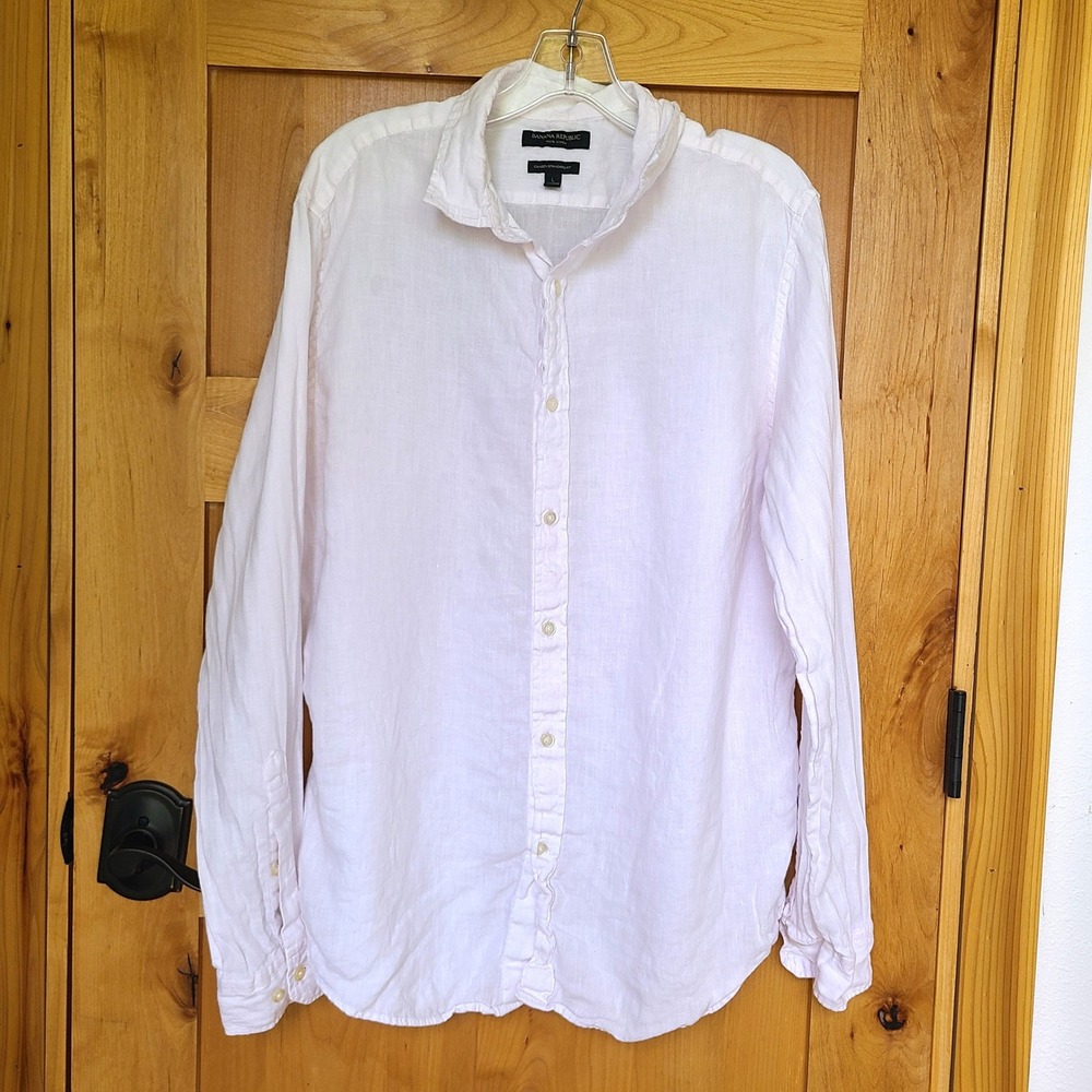 Banana Republic 100% Linen Large Light Pink Button Down Shirt Minimalist Beachy